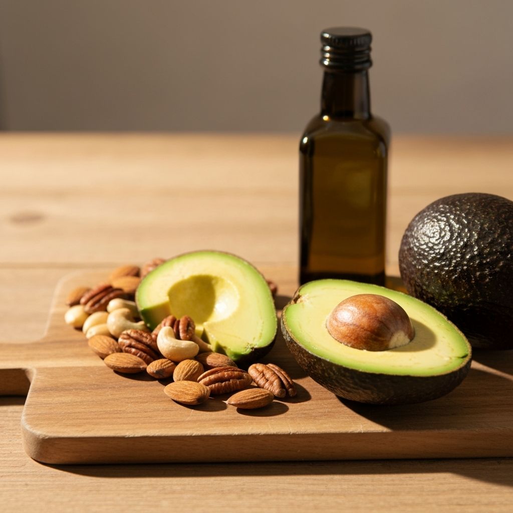 Avocado, nuts and olive oil